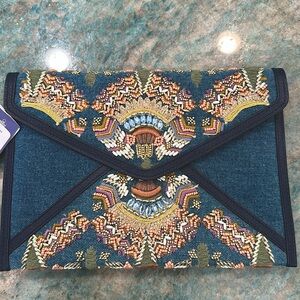 Rebecca Minkoff beaded denim clutch, new with tags